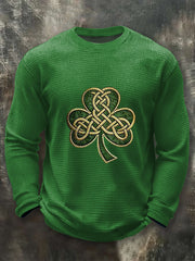 Men's St Patrick's Day Shamrock Colorblock Print Casual Waffle Long Sleeve T-Shirt