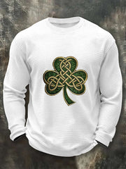 Men's St Patrick's Day Shamrock Colorblock Print Casual Waffle Long Sleeve T-Shirt