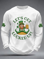Men's St Patrick's Day Let's Get Lucked Up! Shamrock Print Casual Waffle Long Sleeve T-Shirt