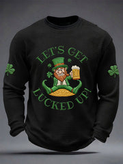 Men's St Patrick's Day Let's Get Lucked Up! Shamrock Print Casual Waffle Long Sleeve T-Shirt