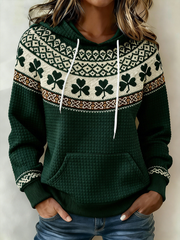 Women's St. Patrick's Day Shamrock Print Large-sized Hooded Sweatshirt