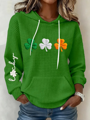 Women's St. Patrick's Day Shamrock Print Large-sized Hooded Sweatshirt