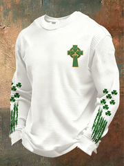 Men's St. Patrick's Day Shamrock Cross Print Waffle Knit Sweatshirt