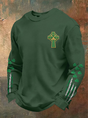 Men's St. Patrick's Day Shamrock Cross Print Waffle Knit Sweatshirt