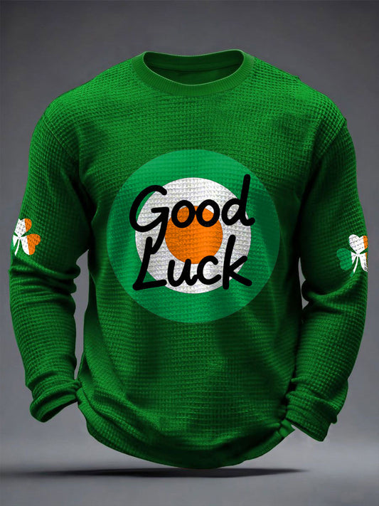 Men's Good Luck St.Partrick's Day Irish Mods Music Lover Printed Waffle Tops