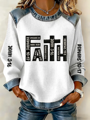 Women's Faith Printed Denim Patchwork Top