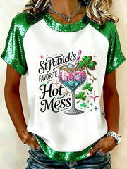 Women's St Patrick’s Shamrock Hot Mess Printed Short-Sleeved T-Shirt