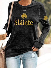 Women's St. Patrick's Day Sláinte Shamrock Print Casual Sweatshirt