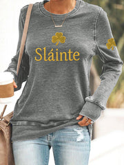 Women's St. Patrick's Day Sláinte Shamrock Print Casual Sweatshirt