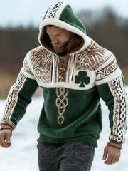 Men's St. Patrick's Day Celtic Knot Shamrock Print Casual Flannel Hoodie
