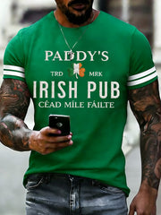 Men's Funny St. Patrick's Day Paddy's IRISH Pub Shamrock Print Casual Tee