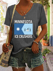 Women's Minnesota ICE Crushers Printed V-neck T-shirt
