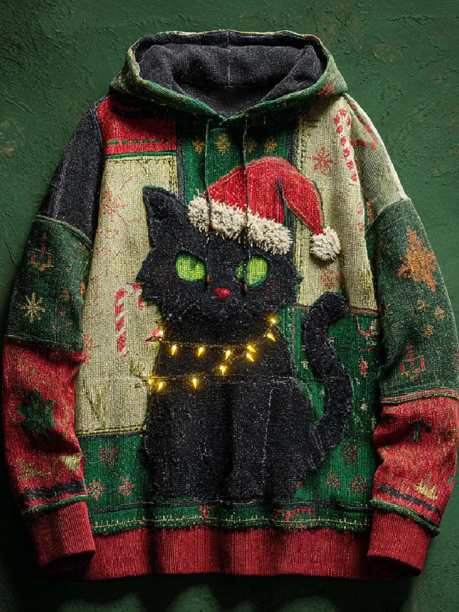Men's Christmas Cat Print Casual Hoodie