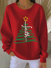 Women's Faith Christmas Tree Ribbed Round-Neck Sweatshirt