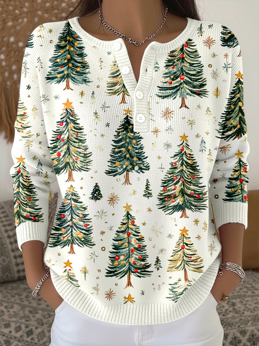 Women's Vintage Christmas Tree Pattern Cozy Knit Sweater