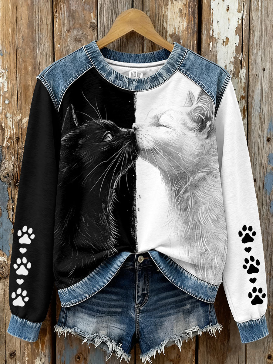 Women's Black and White Cat Sweatshirts