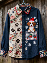 Women's Christmas Dog Print Casual Shirt