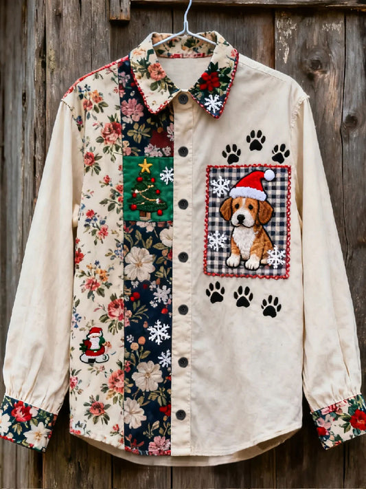 Women's Christmas Dog Print Casual Shirt