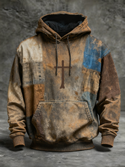 Men's Faith Retro Style Print Oversized Drop-Shoulder Hoodie with Pockets