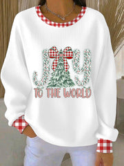 Women's Coquette Jesus Christmas Joy To The World  Ribbed Round-Neck Sweatshirt