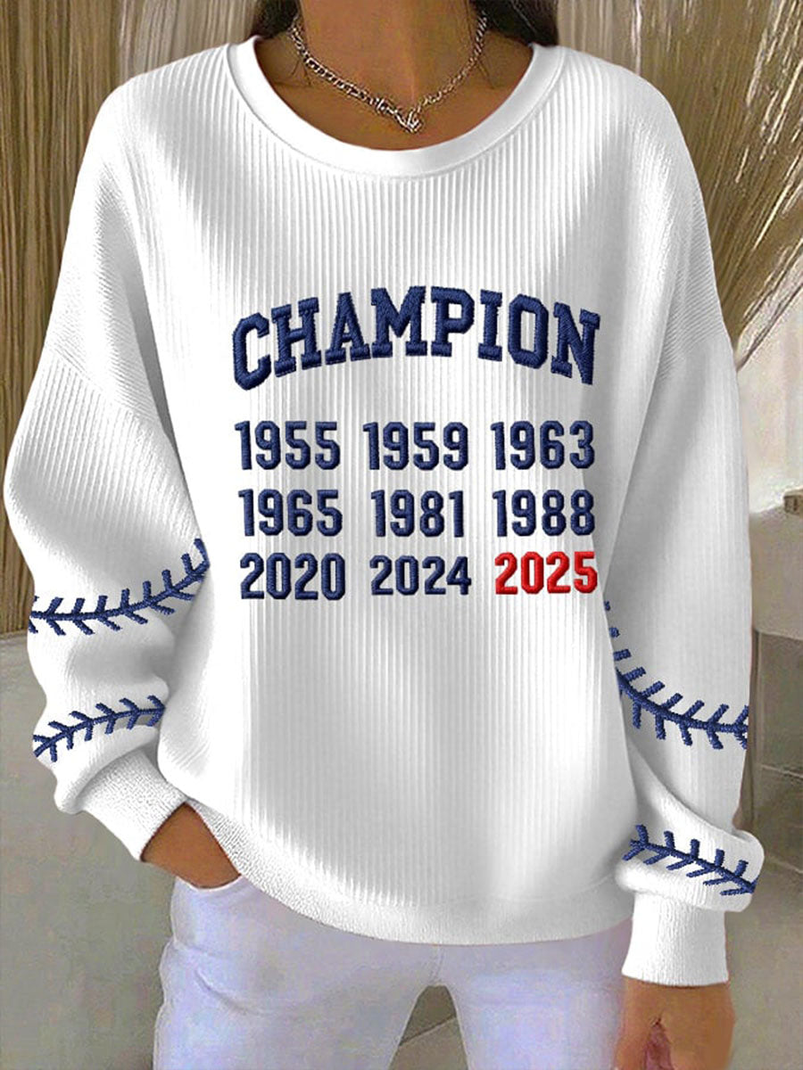 Women's Baseball Ribbed Round-Neck Sweatshirt