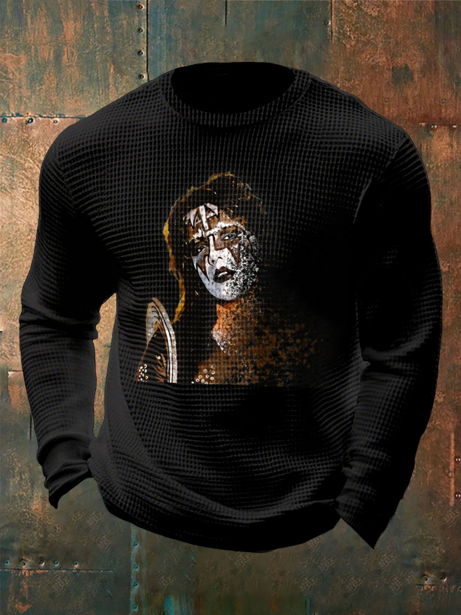 Men's Rock Band Printed Waffle Long Sleeve T-Shirt