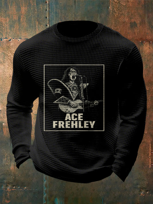 Men's Rock Band Printed Waffle Long Sleeve T-Shirt