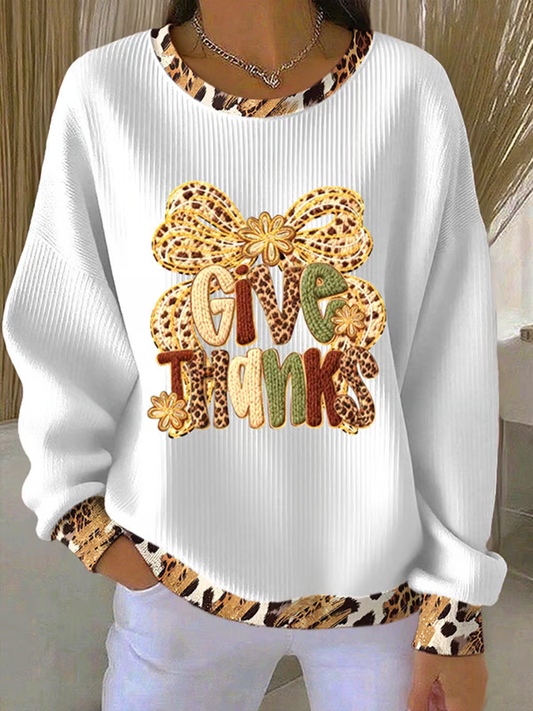 Women's Thanksgiving Print Knitted Crew Neck Long Sleeve Top