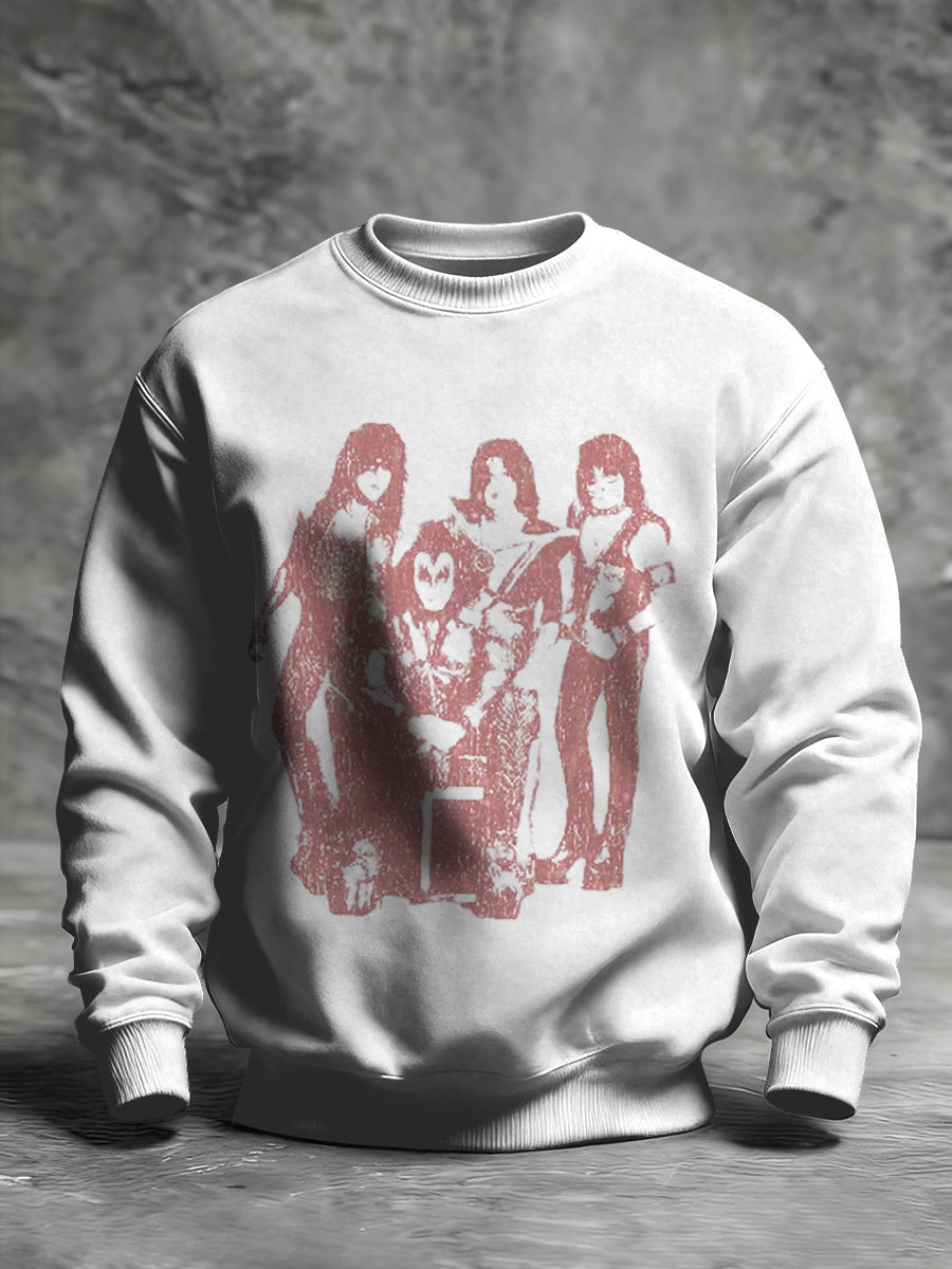 Men's Rock Band Print T Crew Neck Sweatshirt