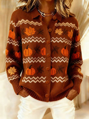 Women's Autumn Color Block Casual Cardigan