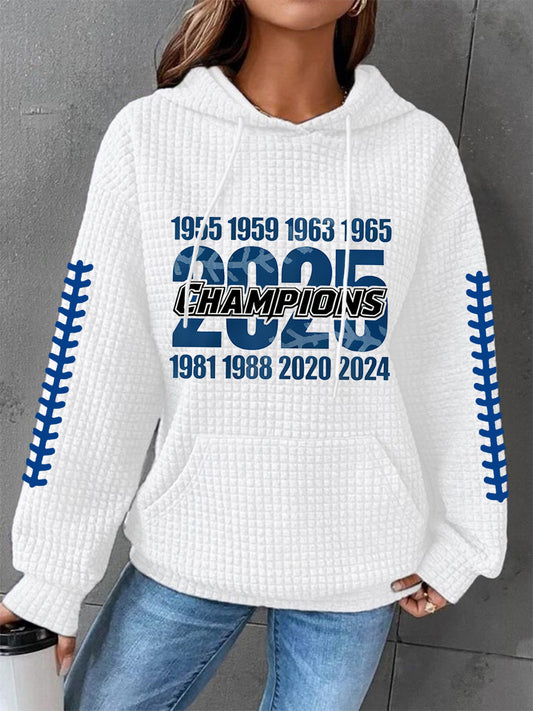 Women's Baseball Still Champions 2025 Print Casual Waffle Hoodie