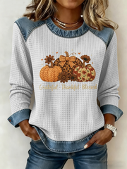 Women's Grateful Thankful Blessed Print Casual Crew Neck Top