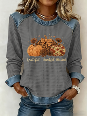 Women's Grateful Thankful Blessed Print Casual Crew Neck Top