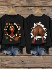 Women's Thanksgiving Turkey Print Crew Neck Sweatshirt