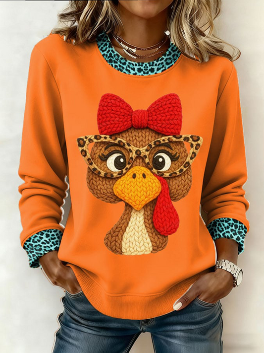 Women's Thanksgiving Print Crew Neck Sweatshirt