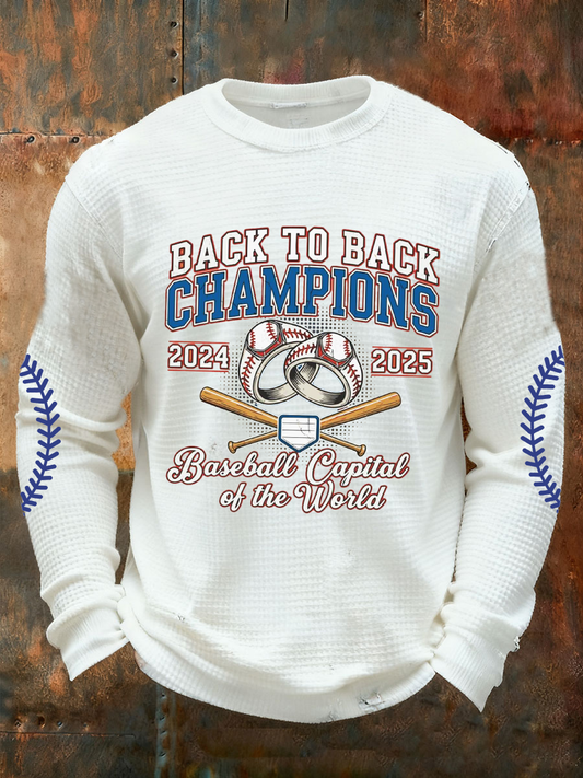 Men's Baseball Print Waffle Long Sleeve T-Shirt