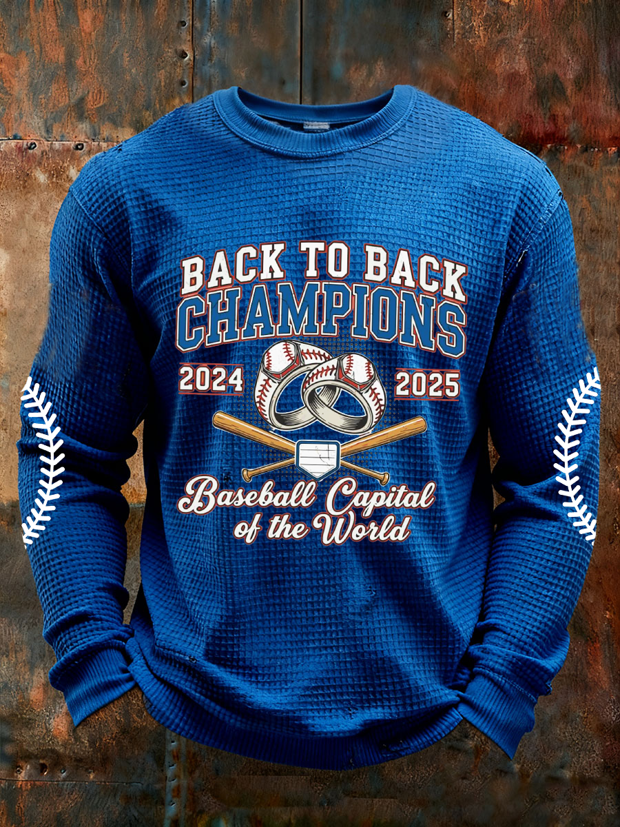 Men's Baseball Print Waffle Long Sleeve T-Shirt