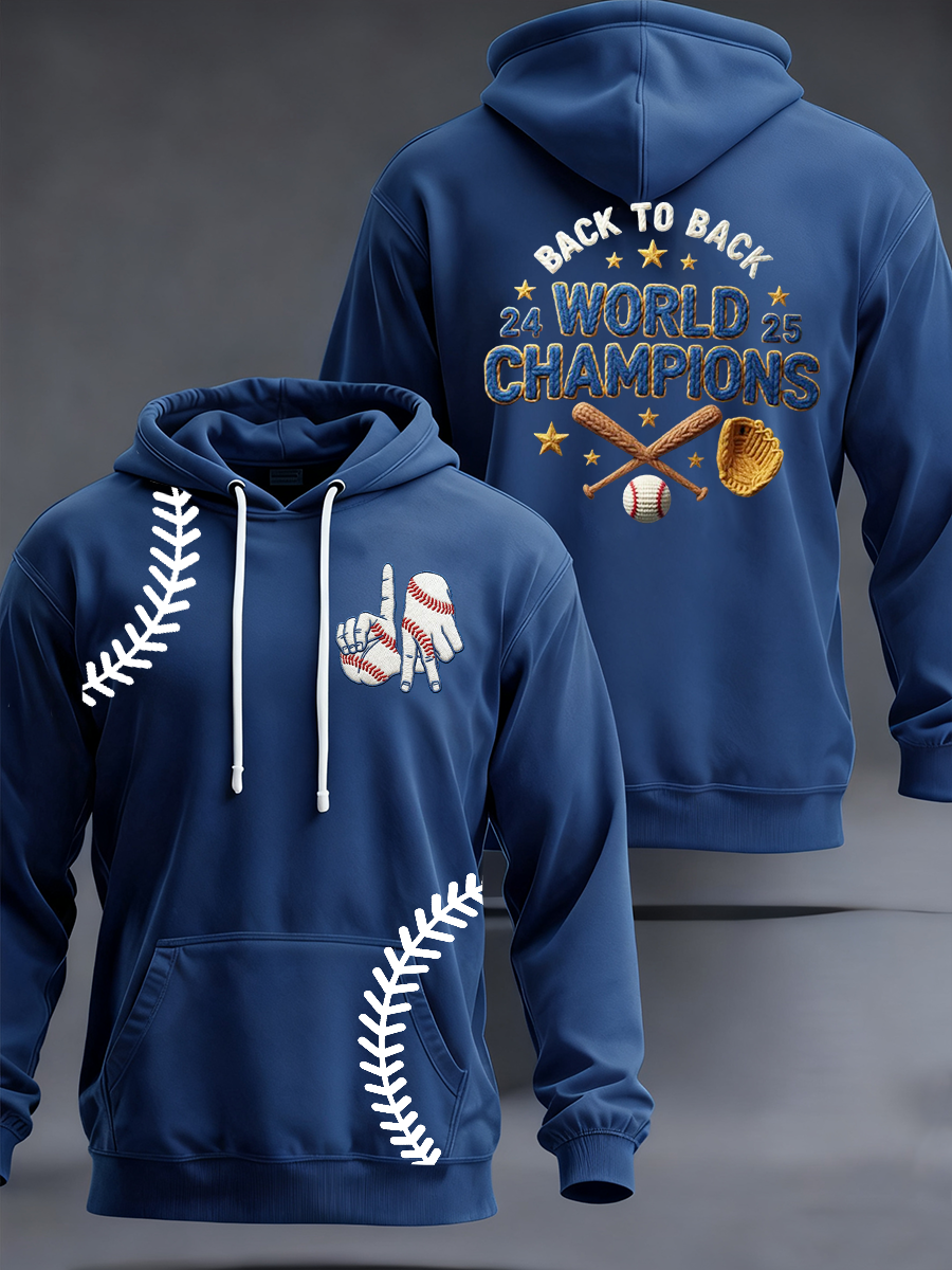 Men's Back To Back World Champions Baseball Print Hoodie