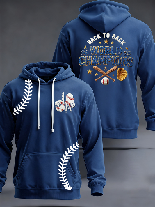 Men's Back To Back World Champions Baseball Print Hoodie