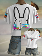 Women's Funny Bunny Football Music Lover Printed T-shirt