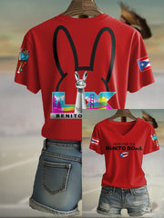 Women's Funny Bunny Football Music Lover Printed T-shirt