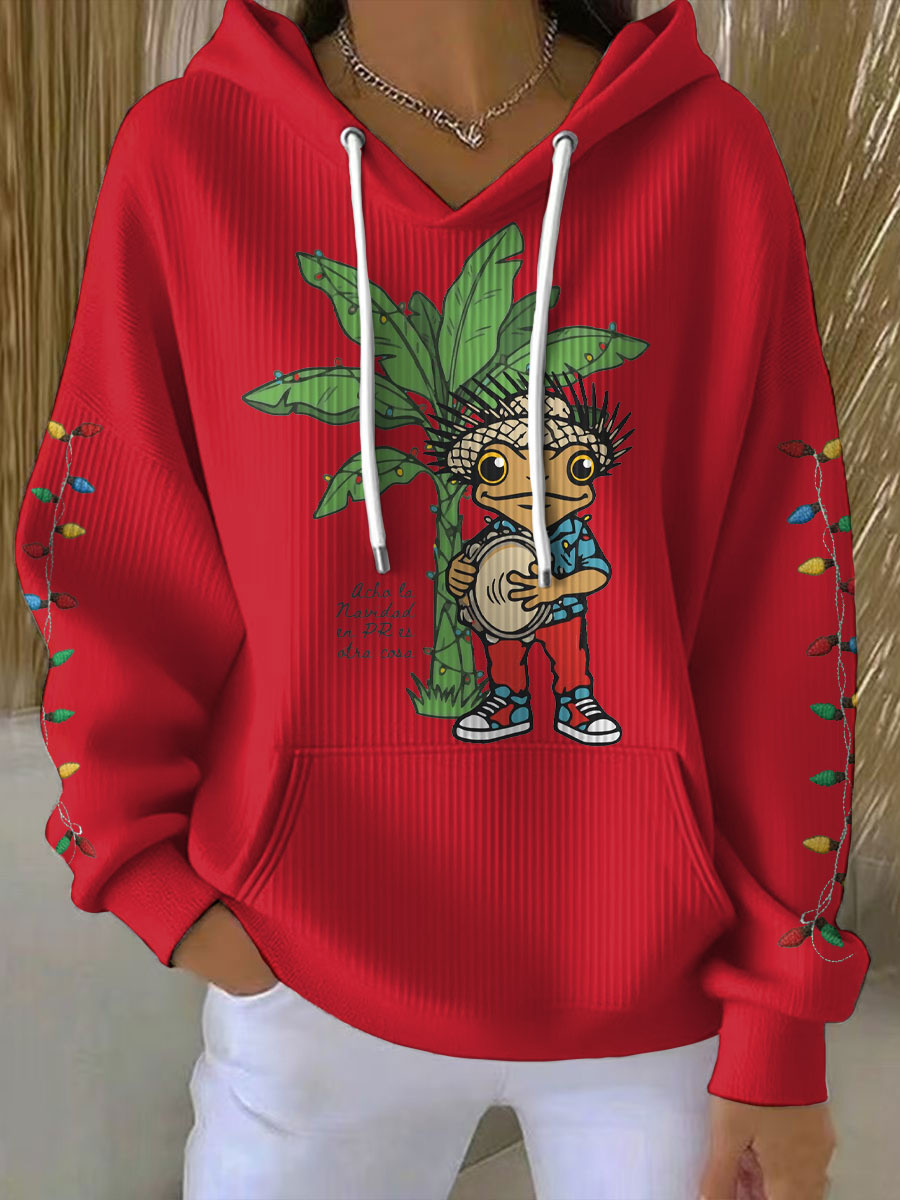 Women's Funny Puerto Rico Christmas Printed Hoodie