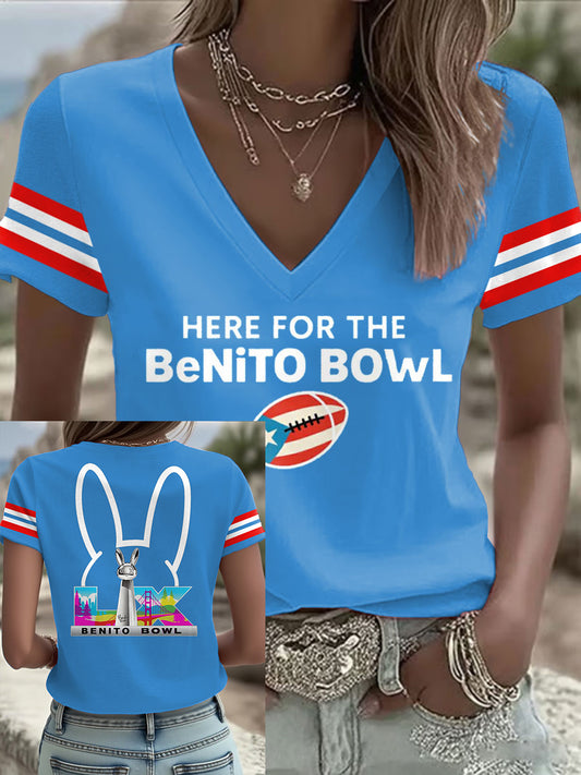 Women's Funny Bunny Football Music Lover Printed T-shirt