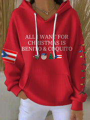 Women's Funny Puerto Rico Christmas Printed Hoodie