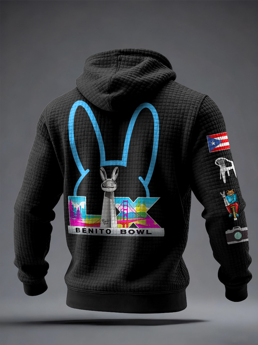 Unisex Bunny Football Music Lover Printed Hoodie