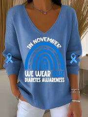 Women's  IN NOVEMBER WE WEAR DIABETES AWARENESS V-Neck Ribbed Top