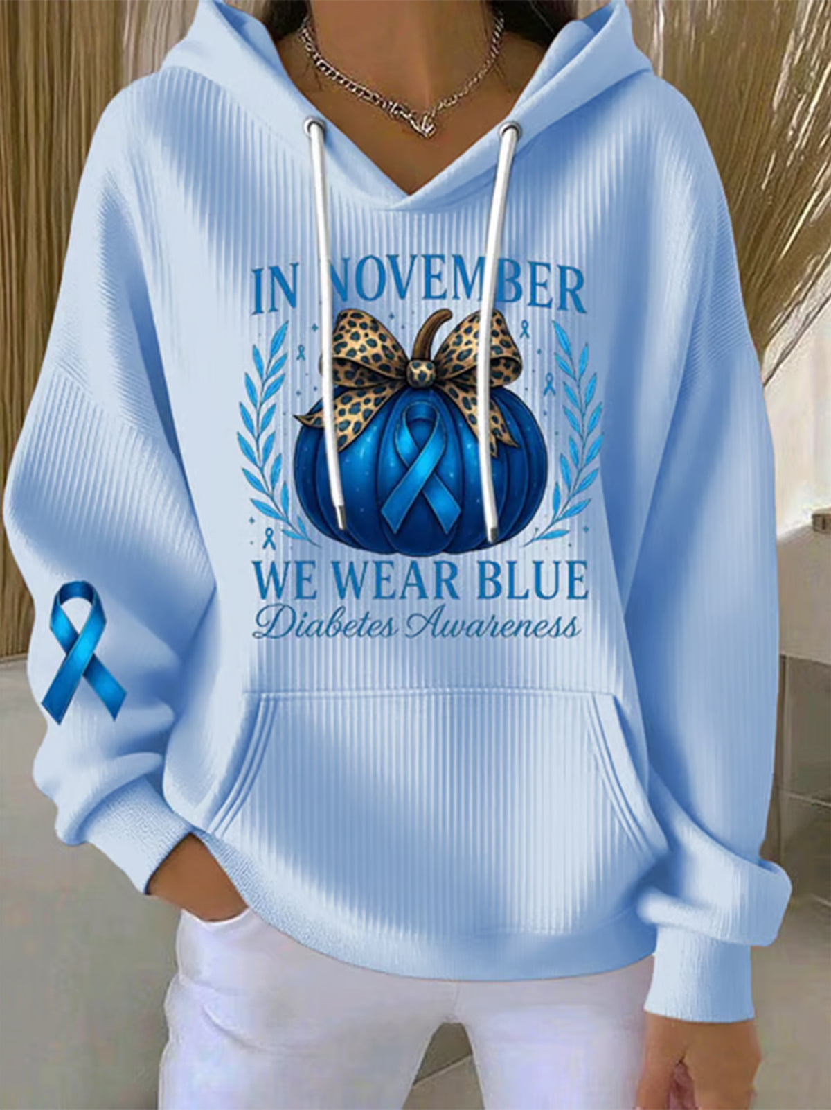 Women's Diabetes Awareness Print Casual Hoodie