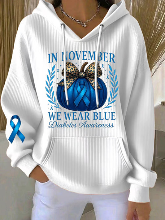 Women's Diabetes Awareness Print Casual Hoodie