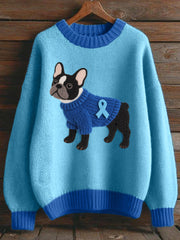 Lovely French Bulldog Felt Pattern Cozy Knit Sweater