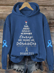 Women's Diabetes Awareness Christmas Hope Print Hoodie Long Sleeve Sweatshirt